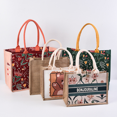 Personalized Natural Canvas Printed Jute Bags Burlap Tote Bag