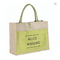 Picnic Jute Tote Bags Hessian Yellow Laminated Long Handles For  Gifts